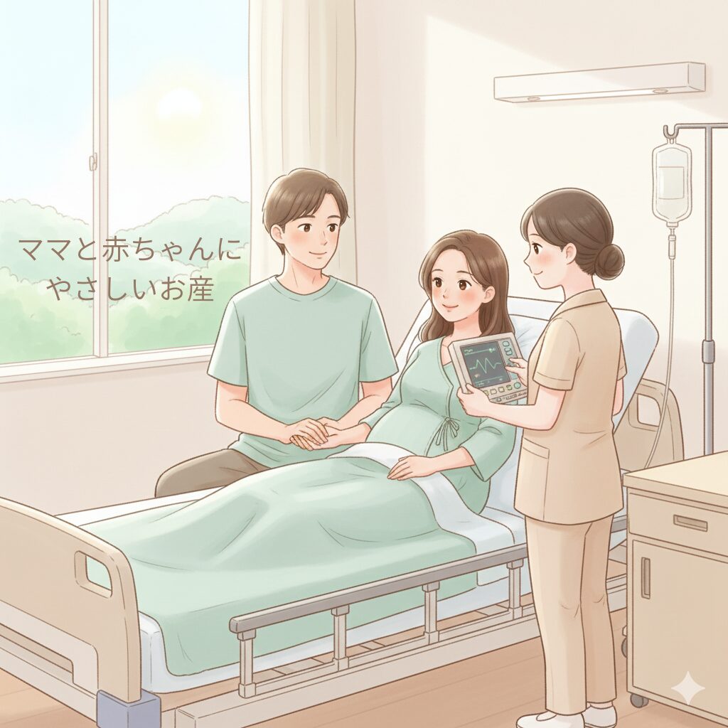 無痛分娩で安心して出産にのぞむ妊婦さんのイラスト